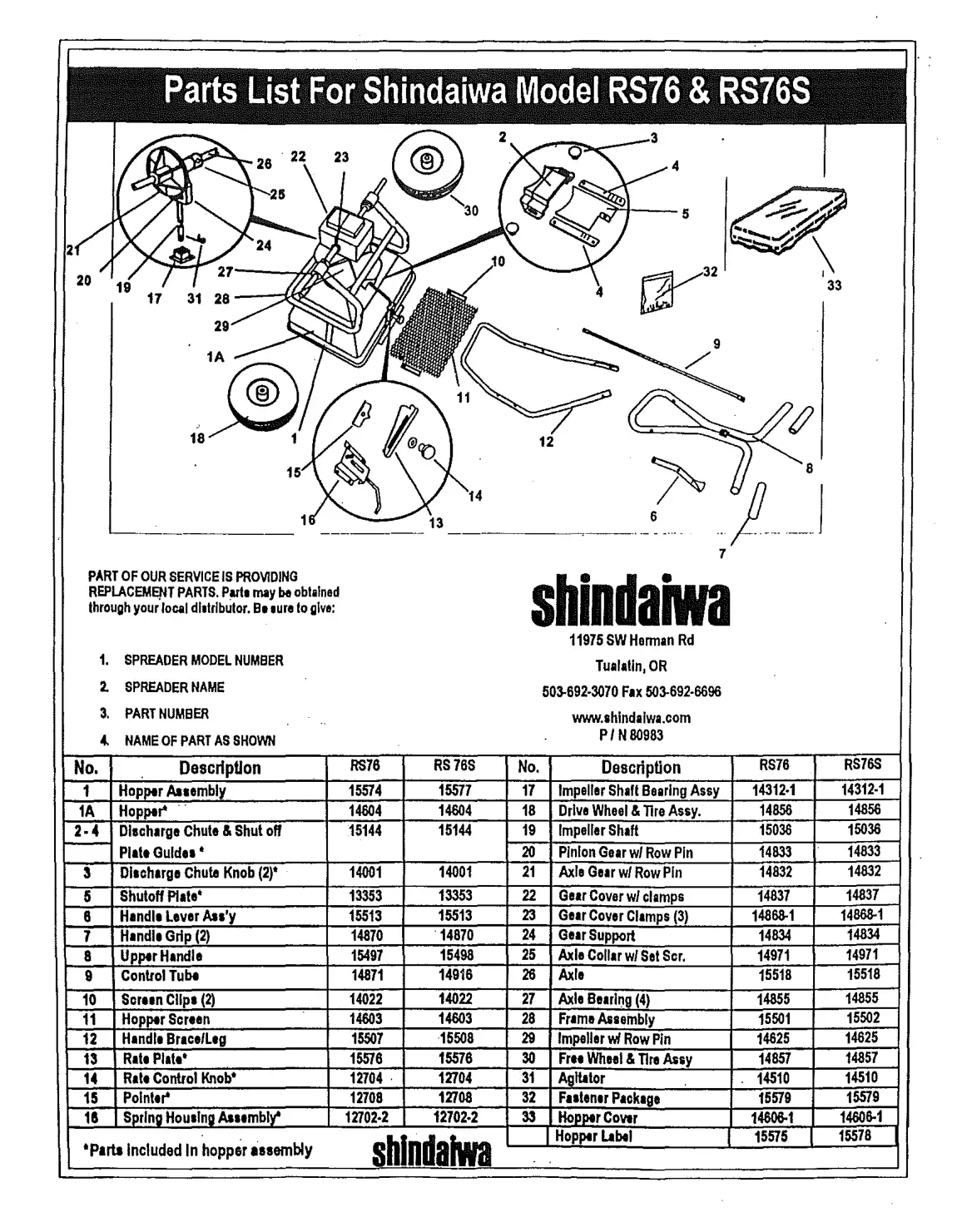 Shindaiwa RS76 RS76S Spreader IPL