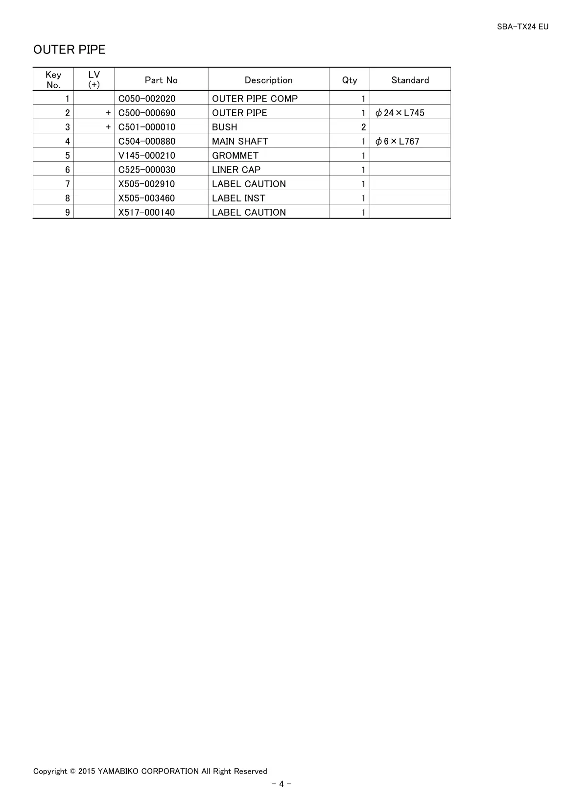 SBA-TX24 EU IPL page 6 - OUTER PIPE