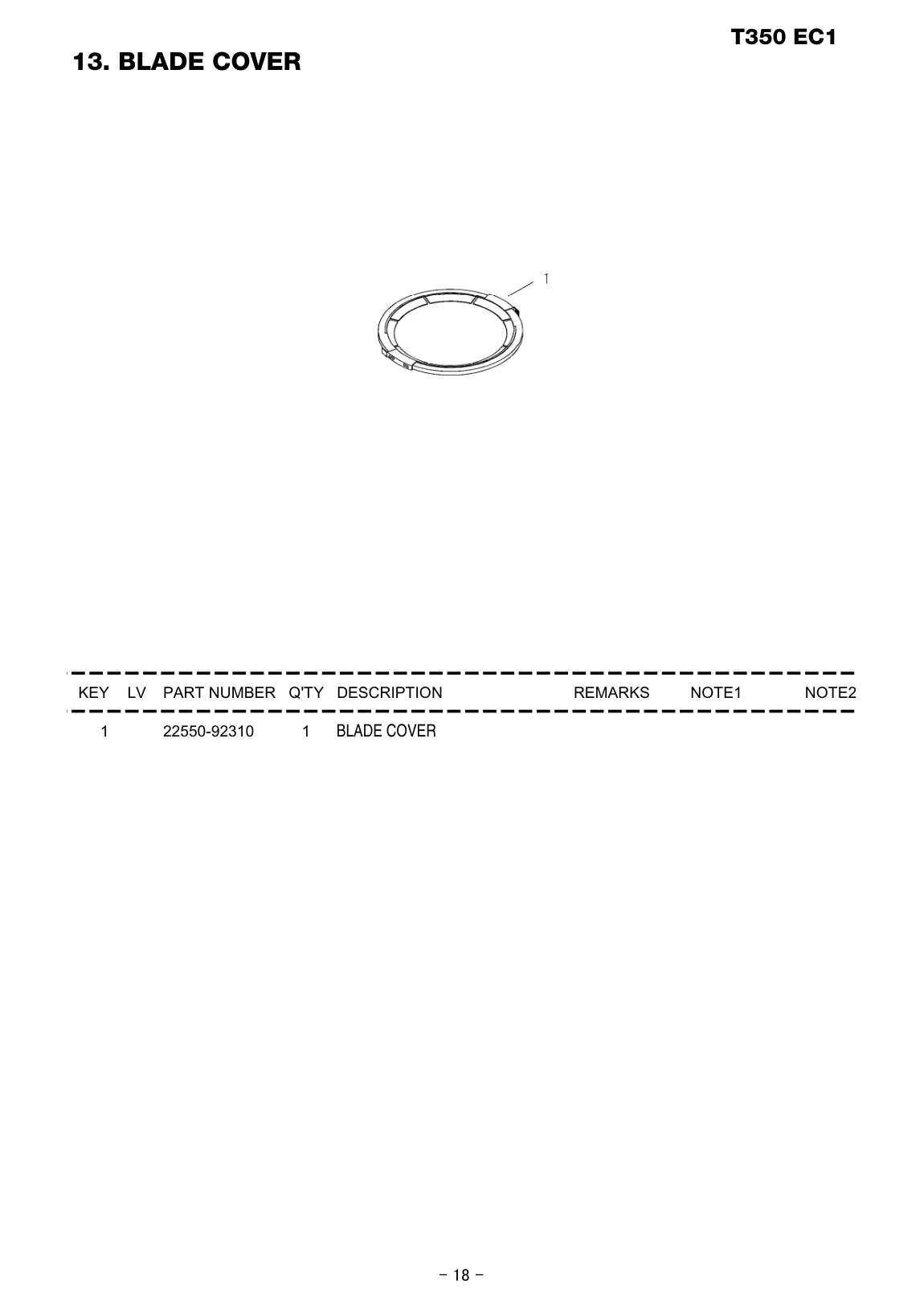 T350 EC1 T350 EC1 IPL page 19 - BLADE COVER
