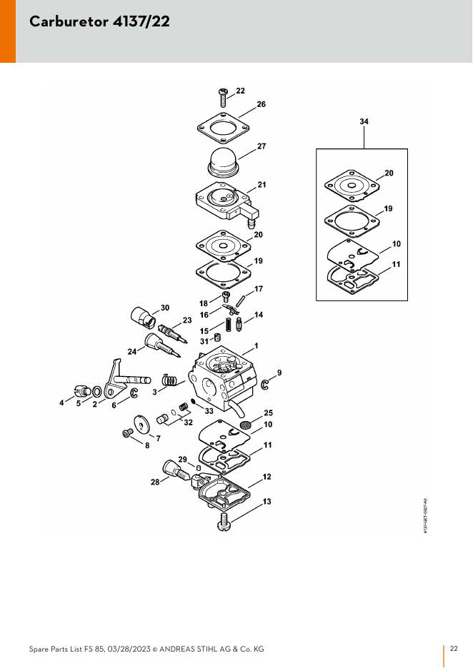 STIHL FS85 IPL Parts Diagram Carburetor 4137/22 diagram