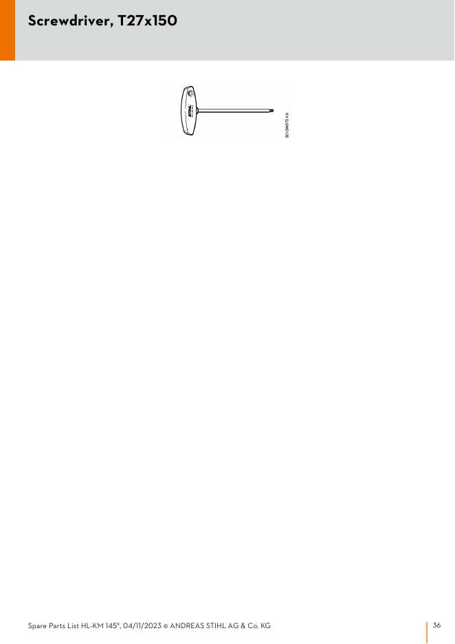 STIHL HL145 IPL Parts Diagram Screwdriver, T27x150 diagram