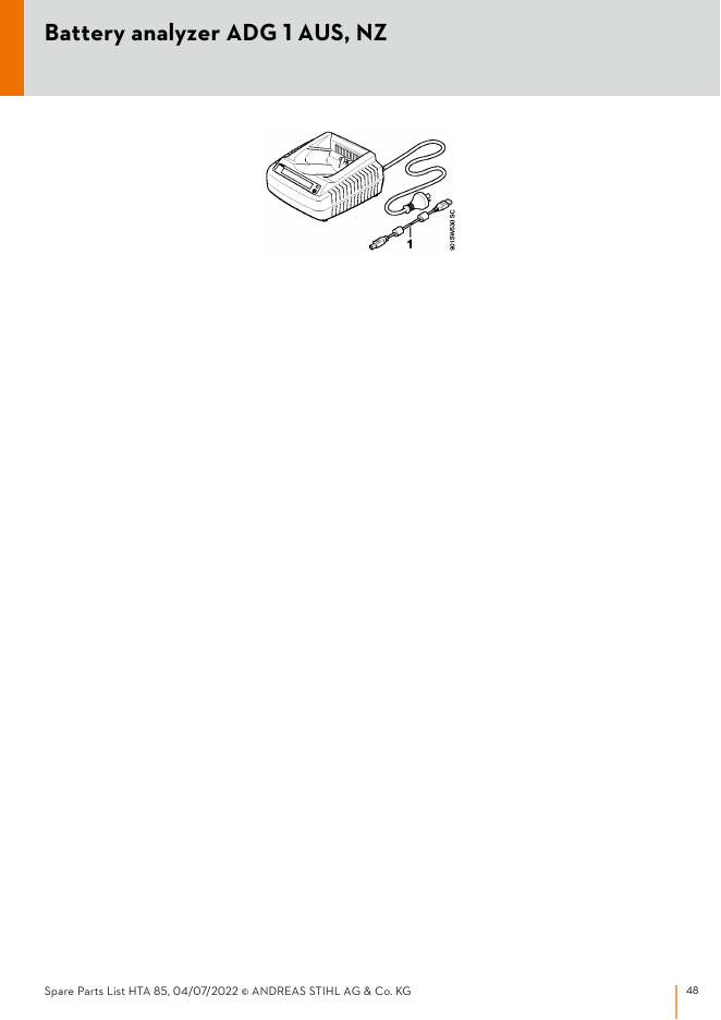 STIHL HTA85 IPL Parts Diagram Battery analyzer ADG 1 AUS, NZ diagram
