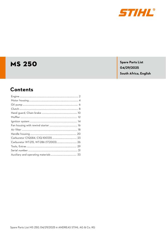 STIHL MS250 IPL Parts Diagram