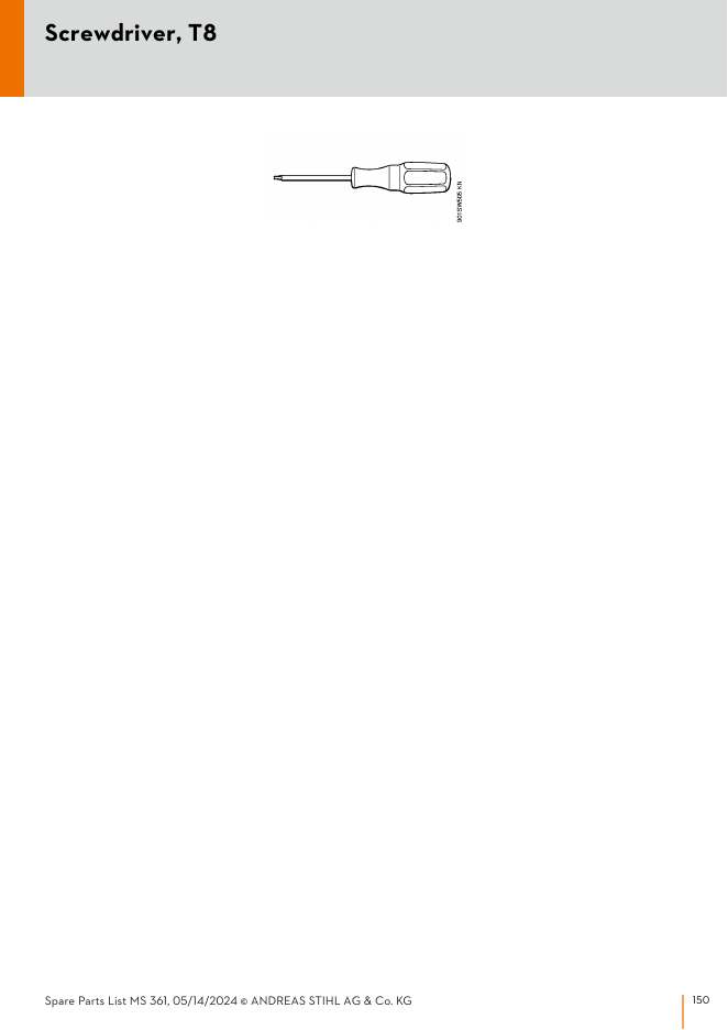 STIHL MS361 IPL Parts Diagram Screwdriver, T8 diagram
