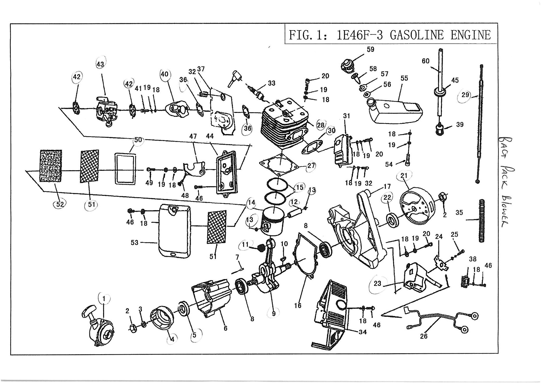 Tandem Backpack Blower EB600 (Old type) IPL Parts Diagram