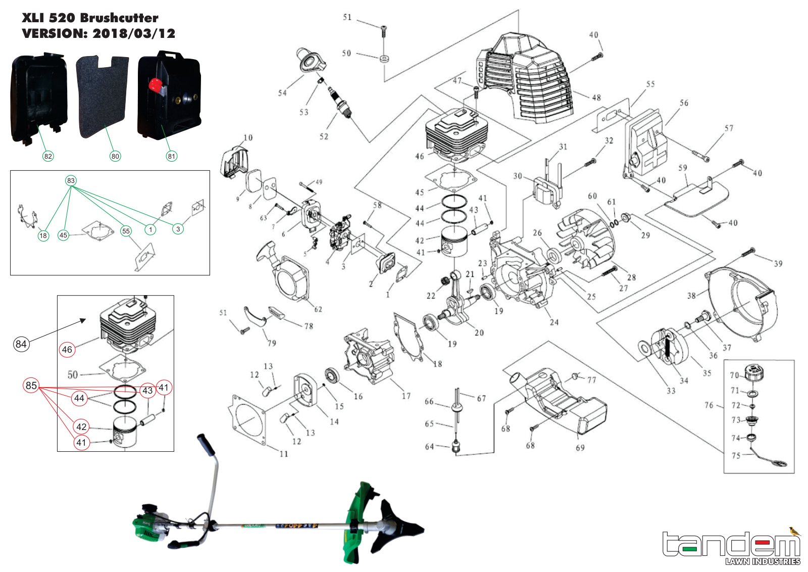 Tandem Brushcutter XLI520 IPL Parts Diagram