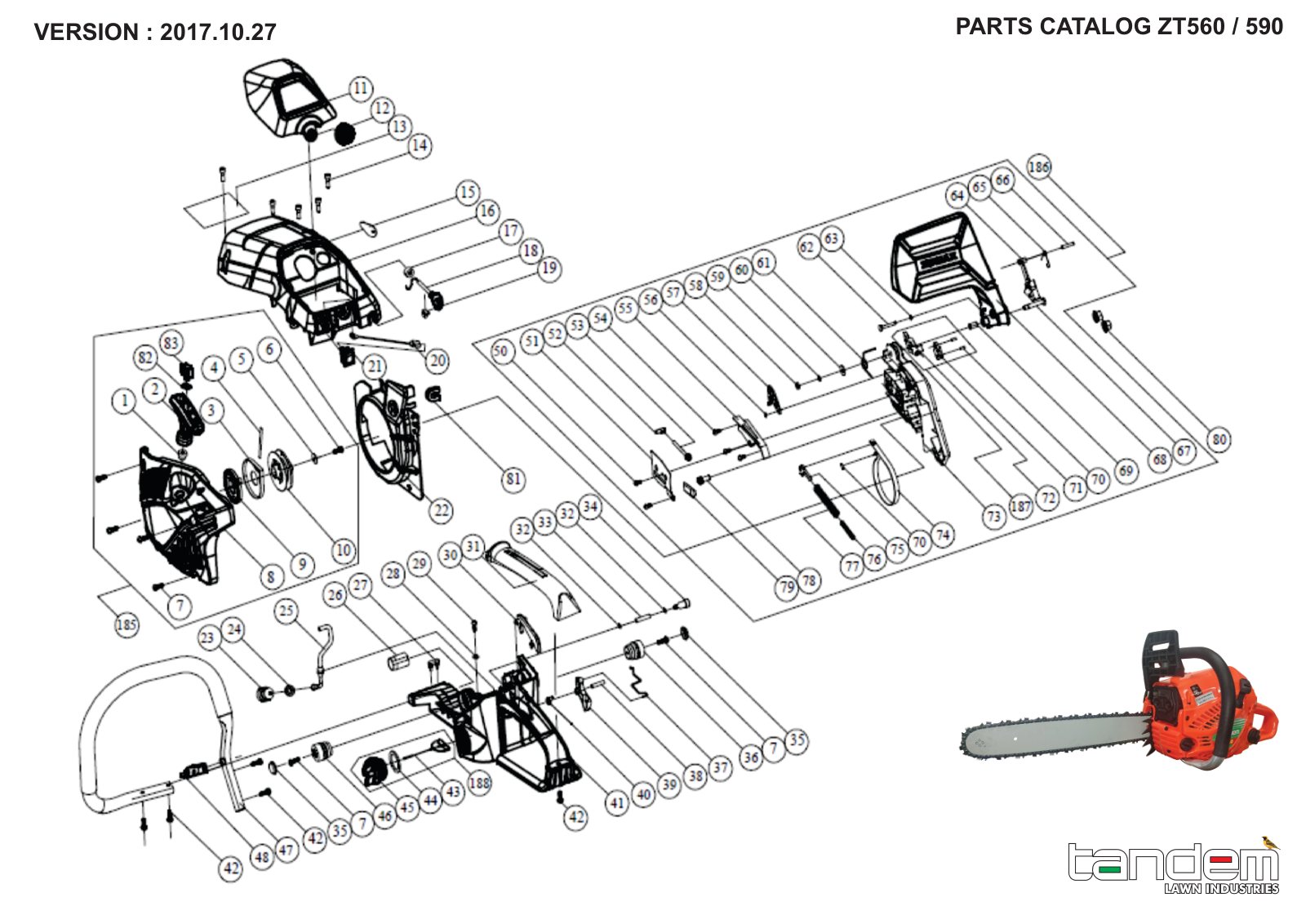 Tandem Chainsaw ZT560 & ZT590 IPL Parts Diagram