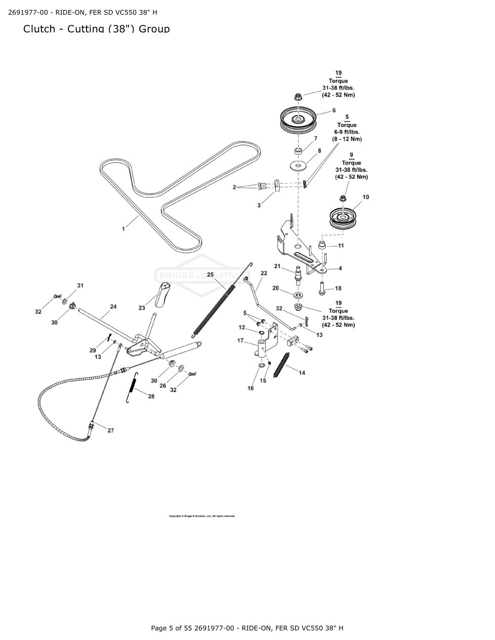 Victa VSR38 FER SD VC550 38 Inch Ride On Mower IPL Parts Diagram Clutch - Cutting (38") Group diagram