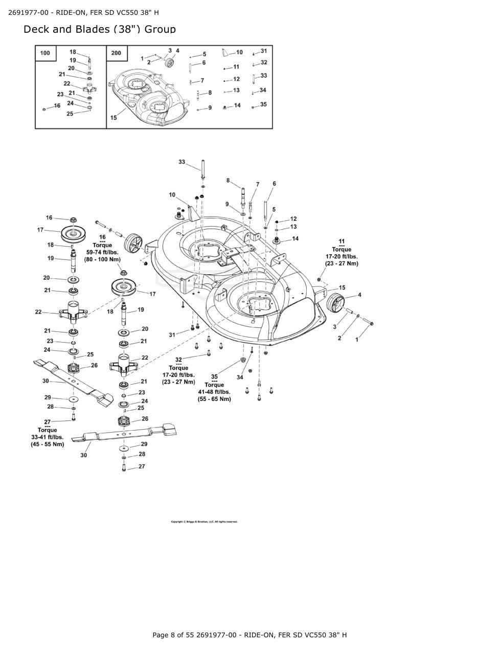 Victa VSR38 FER SD VC550 38 Inch Ride On Mower IPL Parts Diagram Deck and Blades (38") Group diagram