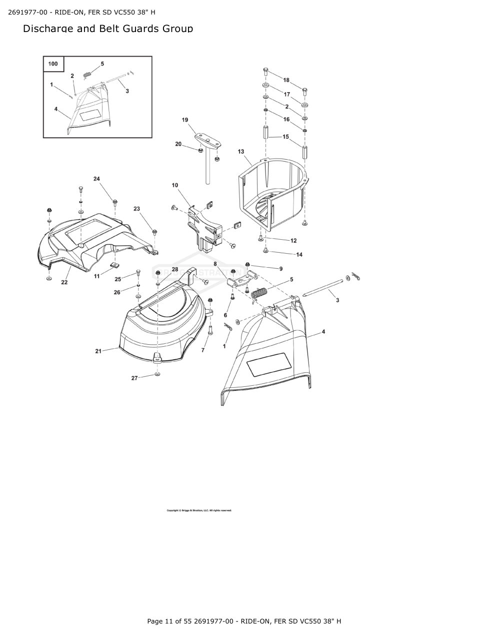 Victa VSR38 FER SD VC550 38 Inch Ride On Mower IPL Parts Diagram Discharge and Belt Guards Group diagram