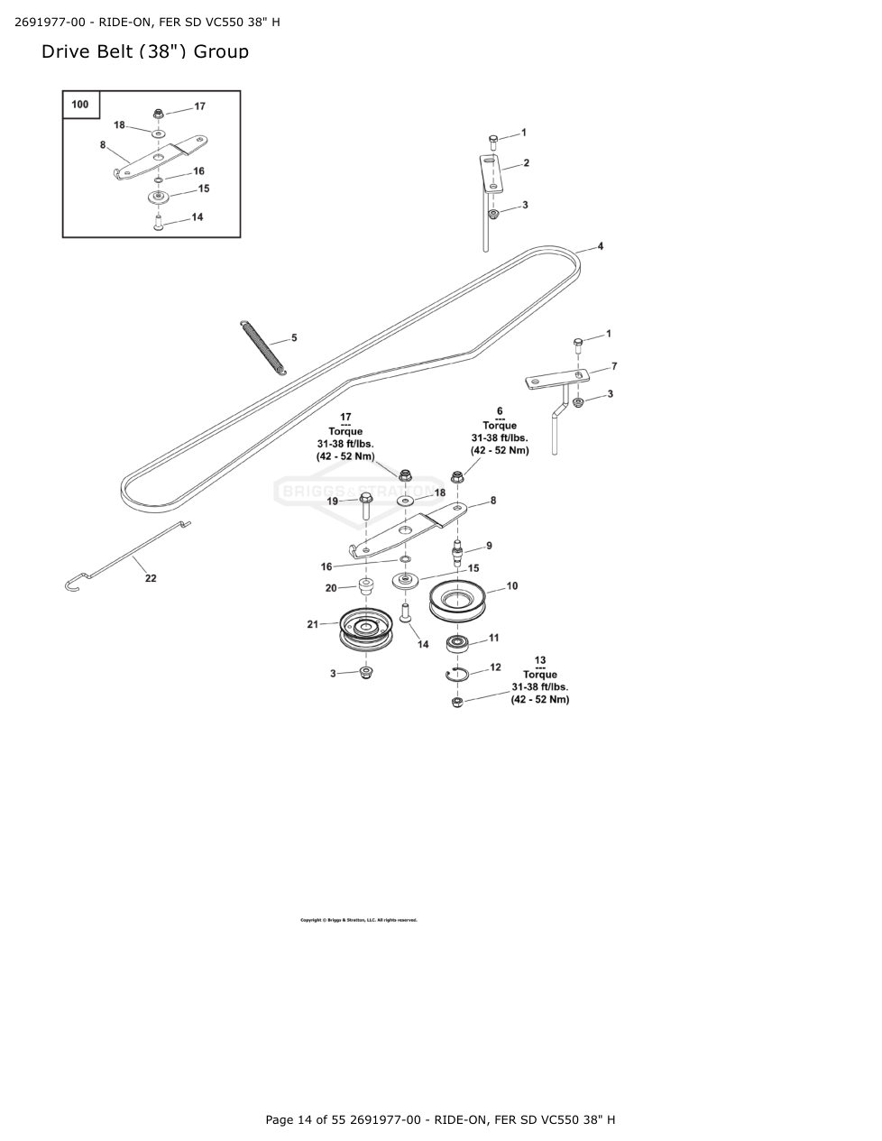 Victa VSR38 FER SD VC550 38 Inch Ride On Mower IPL Parts Diagram Drive Belt (38") Group diagram