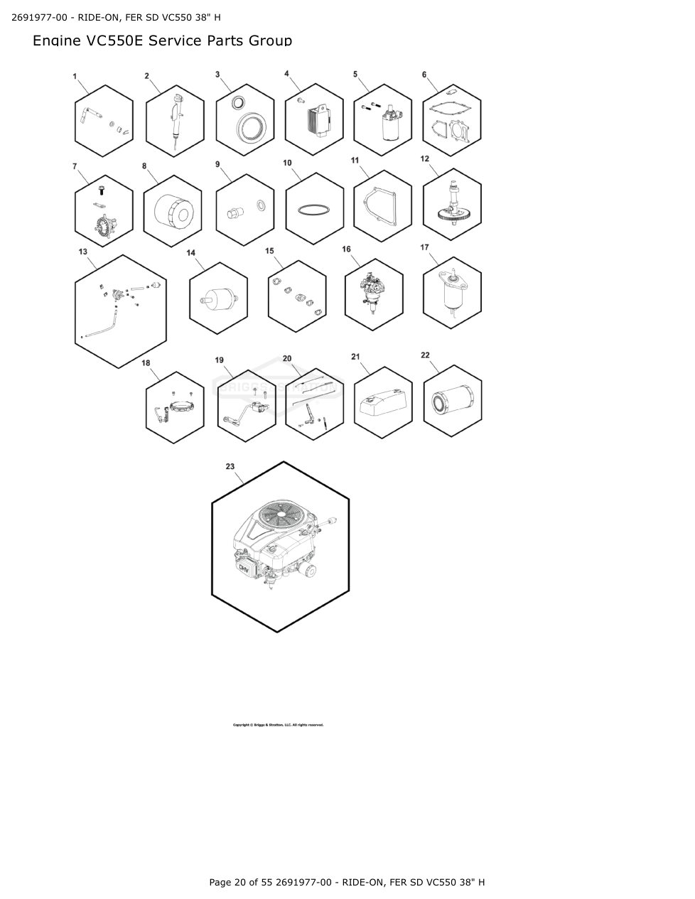 Victa VSR38 FER SD VC550 38 Inch Ride On Mower IPL Parts Diagram Engine VC550E Service Parts Group diagram