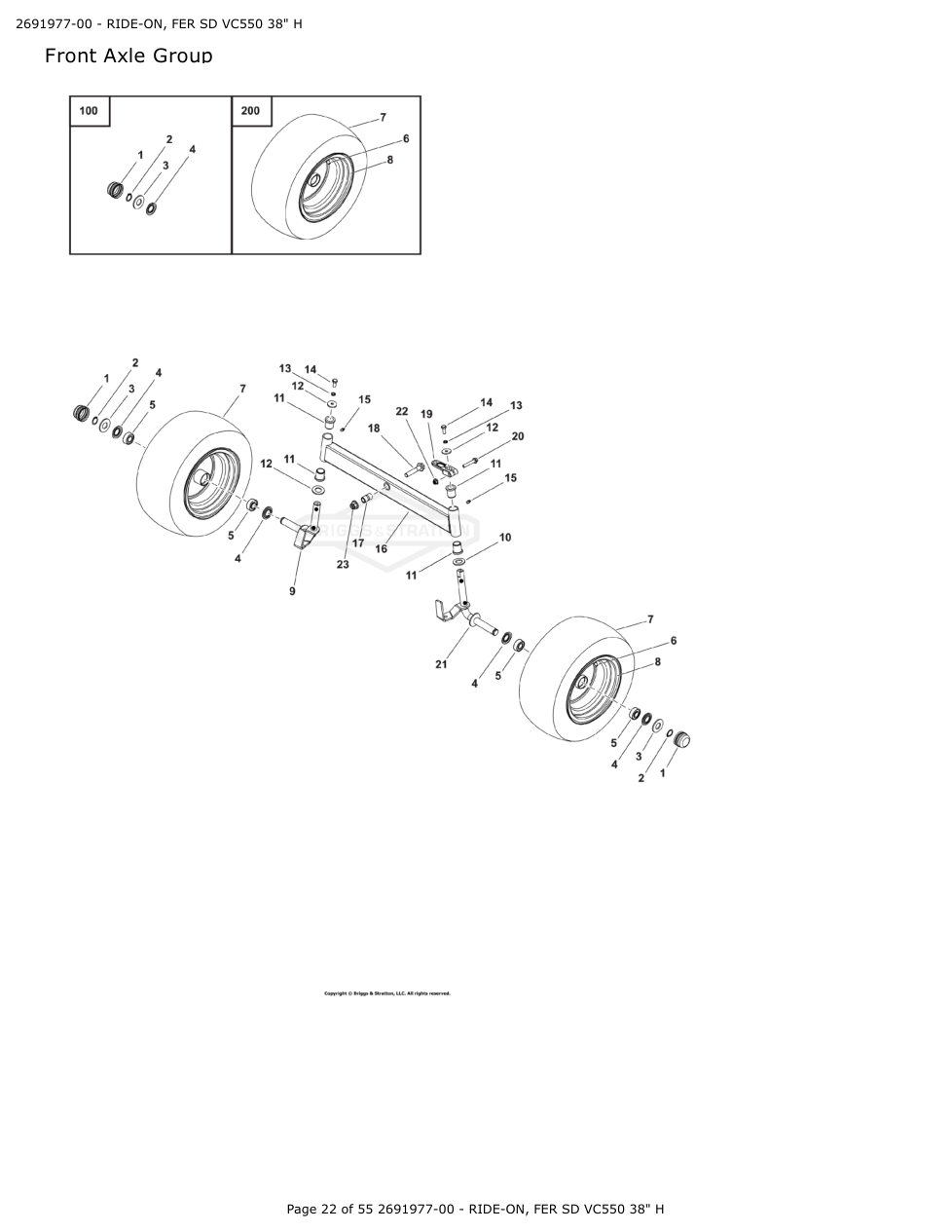Victa VSR38 FER SD VC550 38 Inch Ride On Mower IPL Parts Diagram Front Axle Group diagram