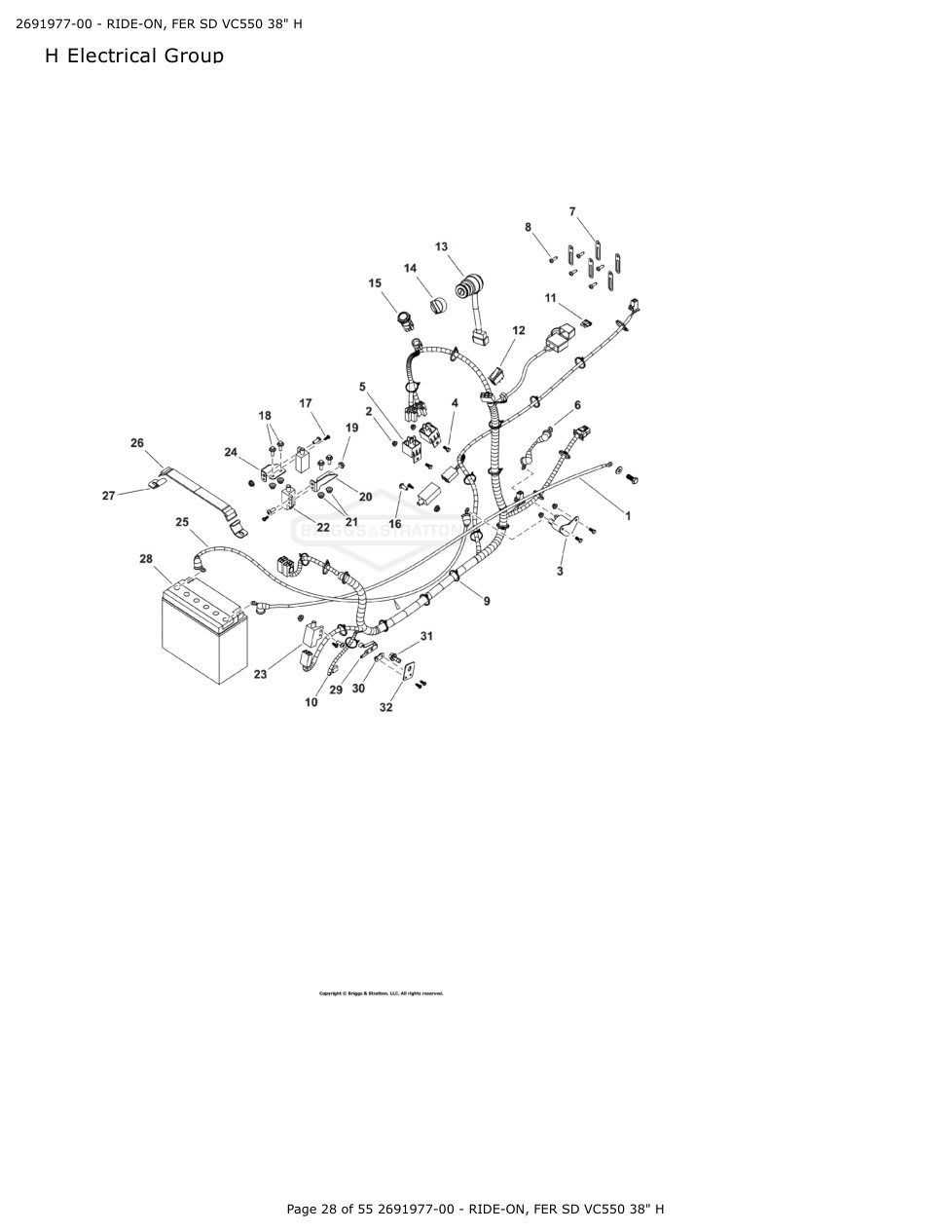 Victa VSR38 FER SD VC550 38 Inch Ride On Mower IPL Parts Diagram H Electrical Group diagram