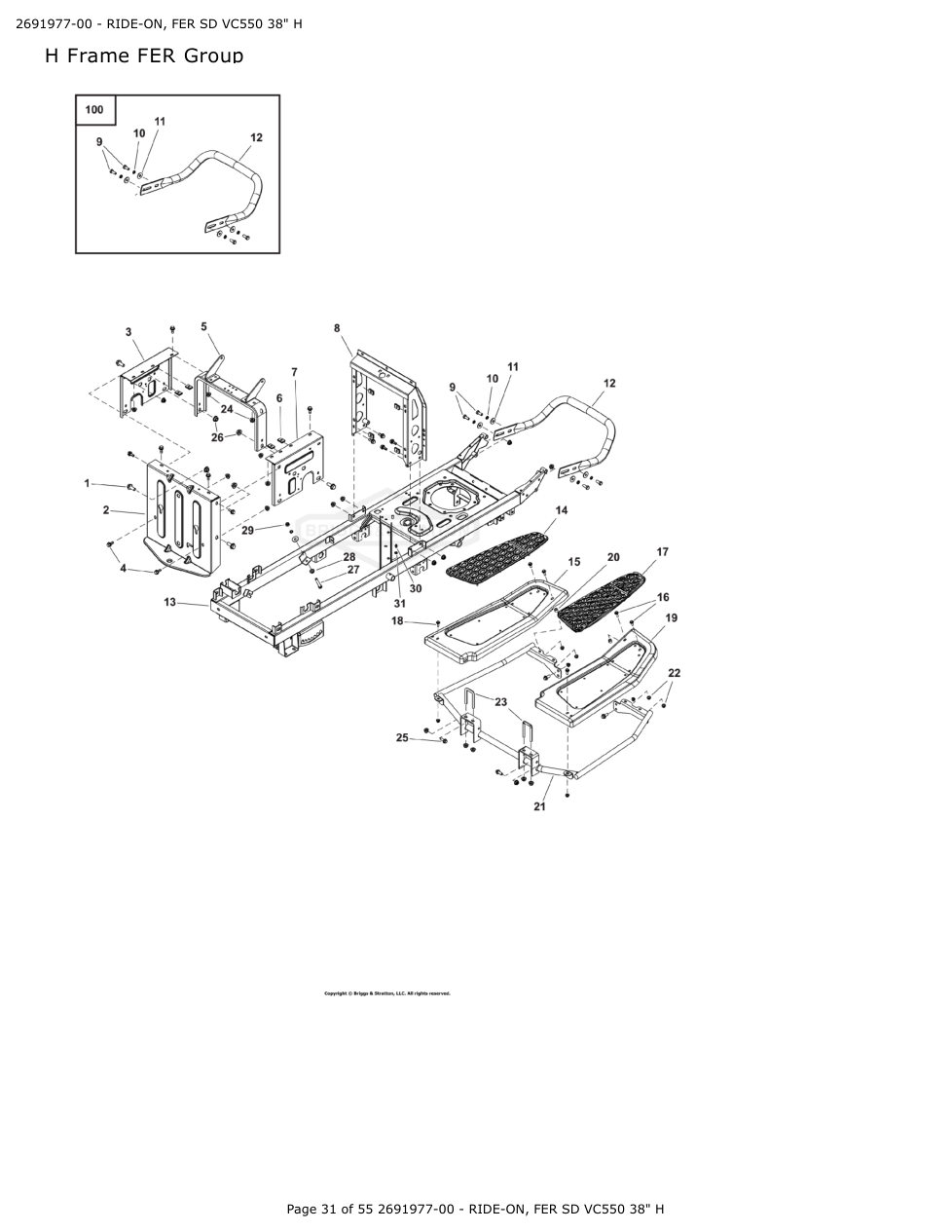 Victa VSR38 FER SD VC550 38 Inch Ride On Mower IPL Parts Diagram H Frame FER Group diagram