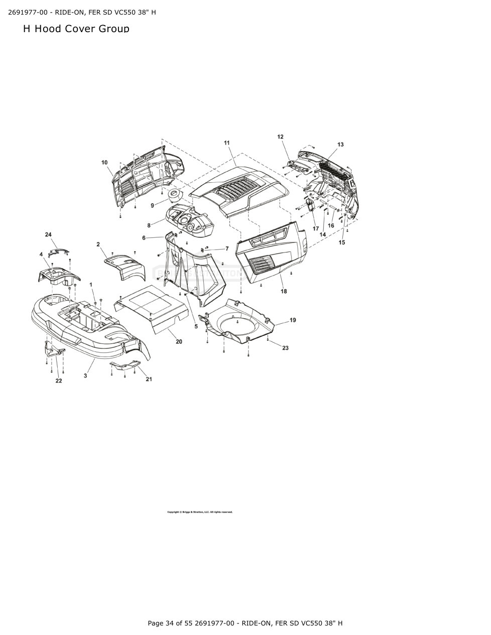 Victa VSR38 FER SD VC550 38 Inch Ride On Mower IPL Parts Diagram H Hood Cover Group diagram