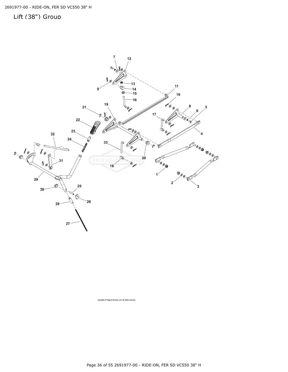 Victa VSR38 FER SD VC550 38 Inch Ride On Mower IPL Parts Diagram Lift (38") Group diagram