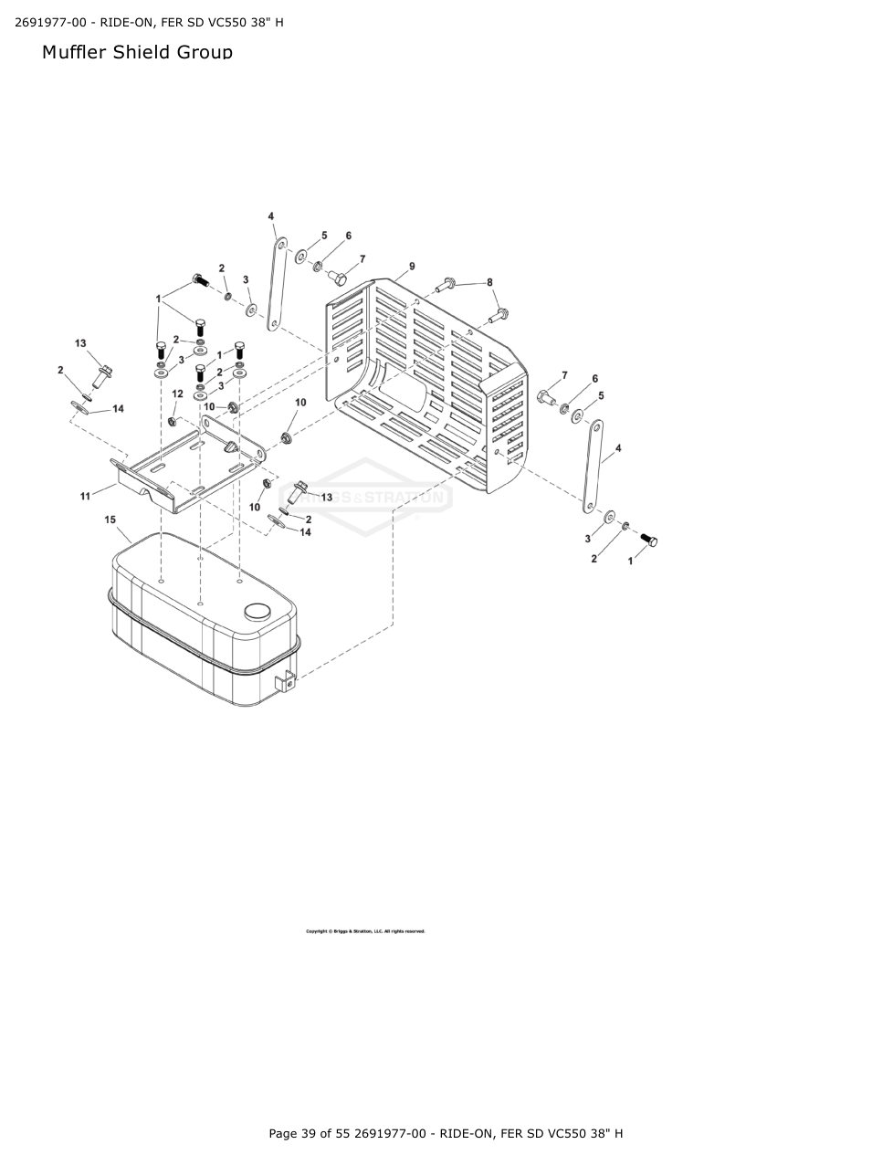 Victa VSR38 FER SD VC550 38 Inch Ride On Mower IPL Parts Diagram Muffler Shield Group diagram