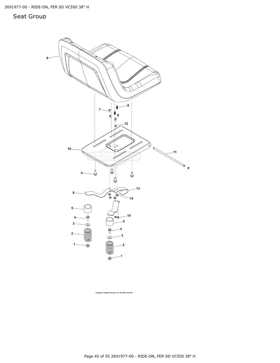 Victa VSR38 FER SD VC550 38 Inch Ride On Mower IPL Parts Diagram Seat Group diagram