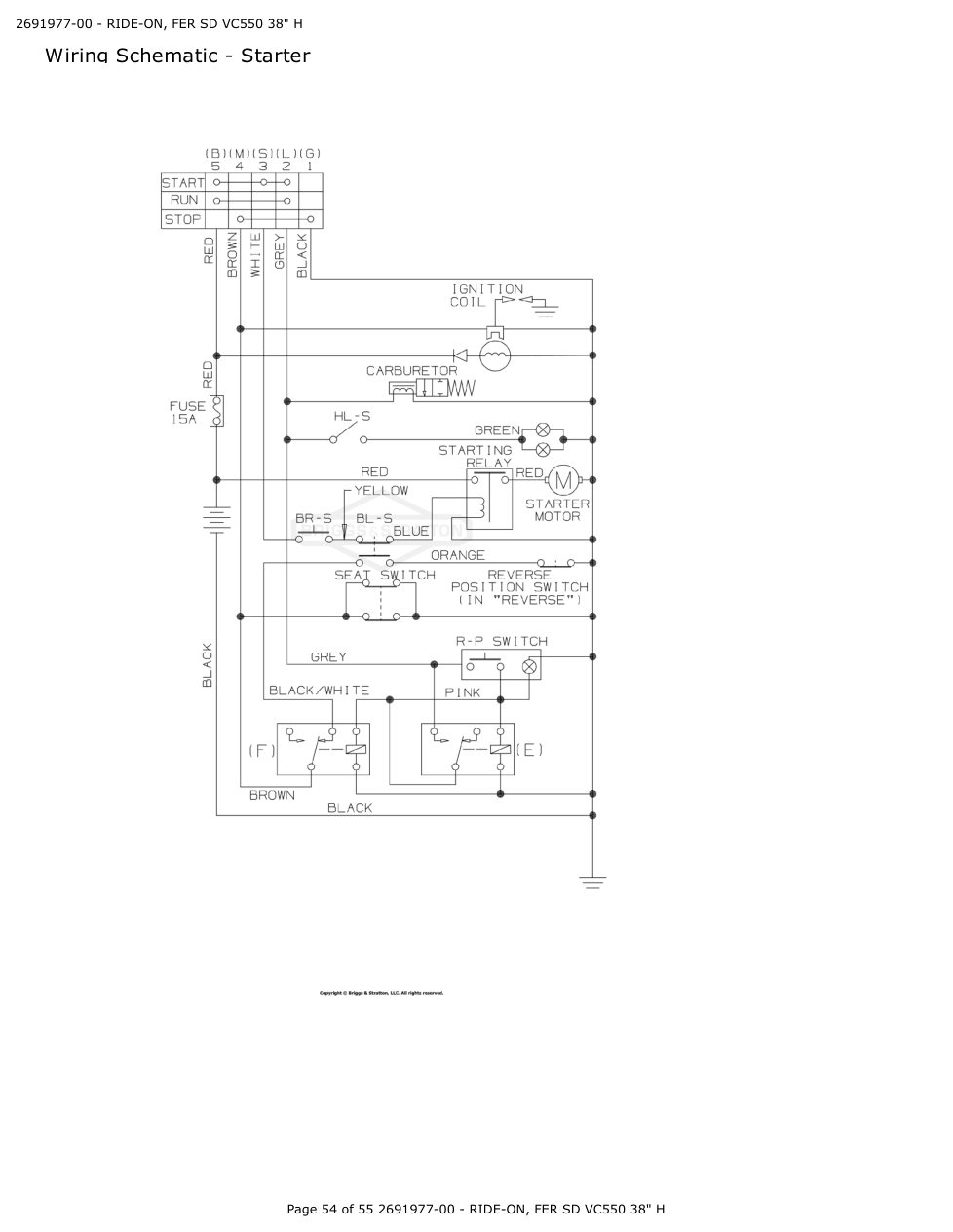 Victa VSR38 FER SD VC550 38 Inch Ride On Mower IPL Parts Diagram Wiring Schematic - Starter diagram