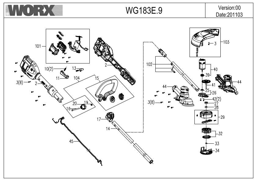 Worx WG183E.9 Exploded Drawing IPL