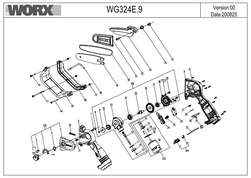 Worx WG324E.9 Exploded Drawing IPL