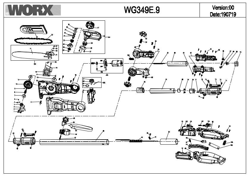 Worx WG349E.9 Exploded Drawing IPL