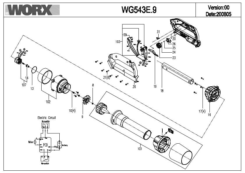 Worx WG543E.9 Exploded Drawing IPL