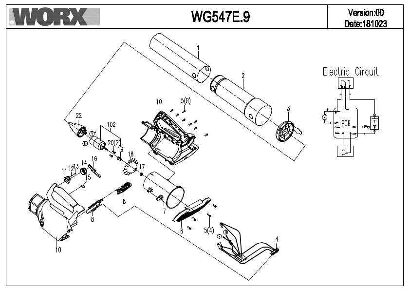 Worx WG547E.9 Exploded Drawing IPL