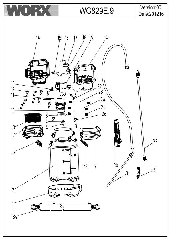 Worx WG829E.9 Exploded Drawing IPL