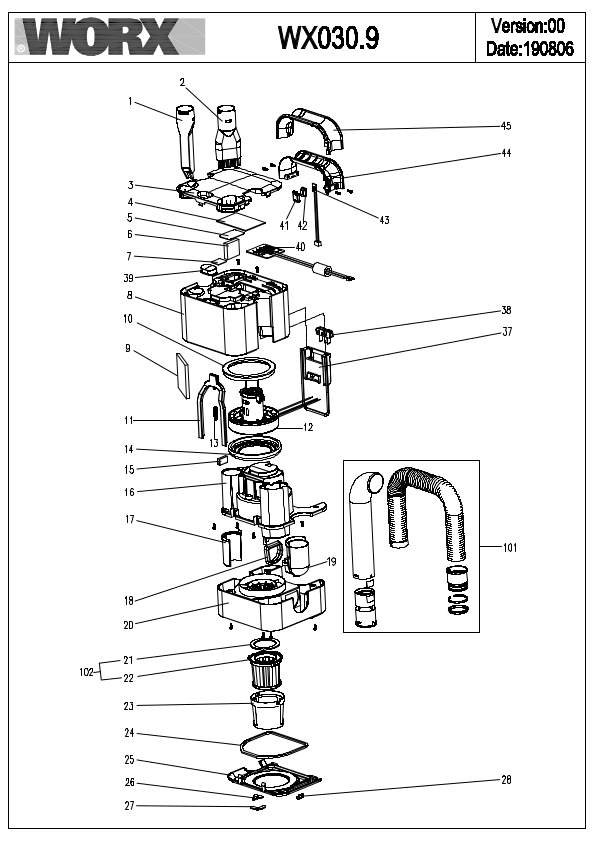 Worx WX030.9 Exploded Drawing IPL