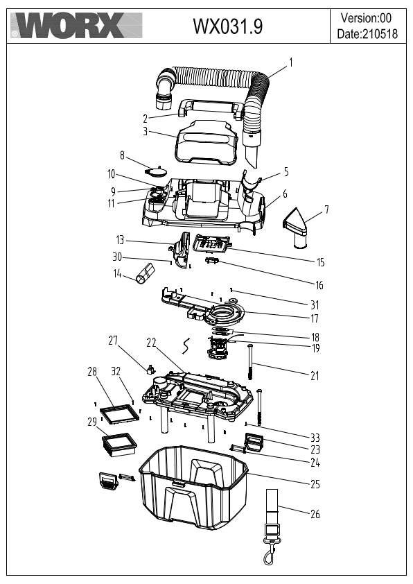 Worx WX031.9 Exploded Drawing IPL