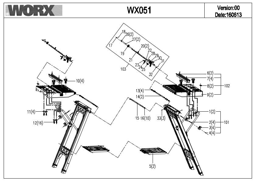 Worx WX051 Exploded Drawing IPL