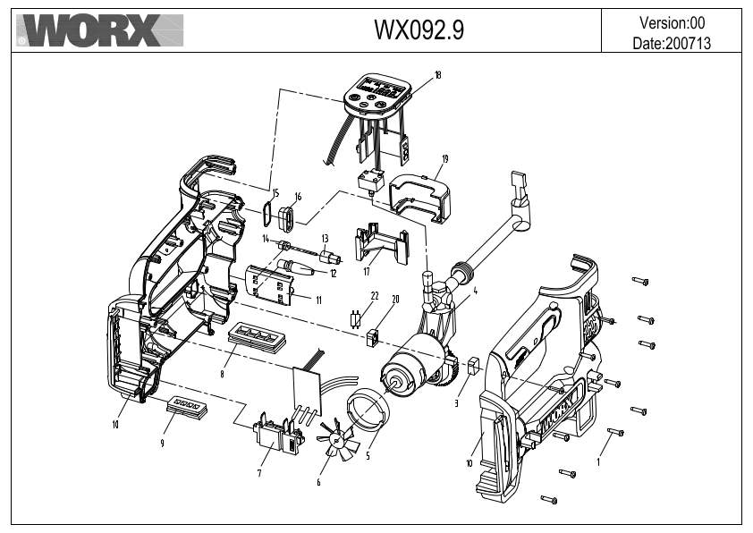 Worx WX092.9 Exploded Drawing IPL