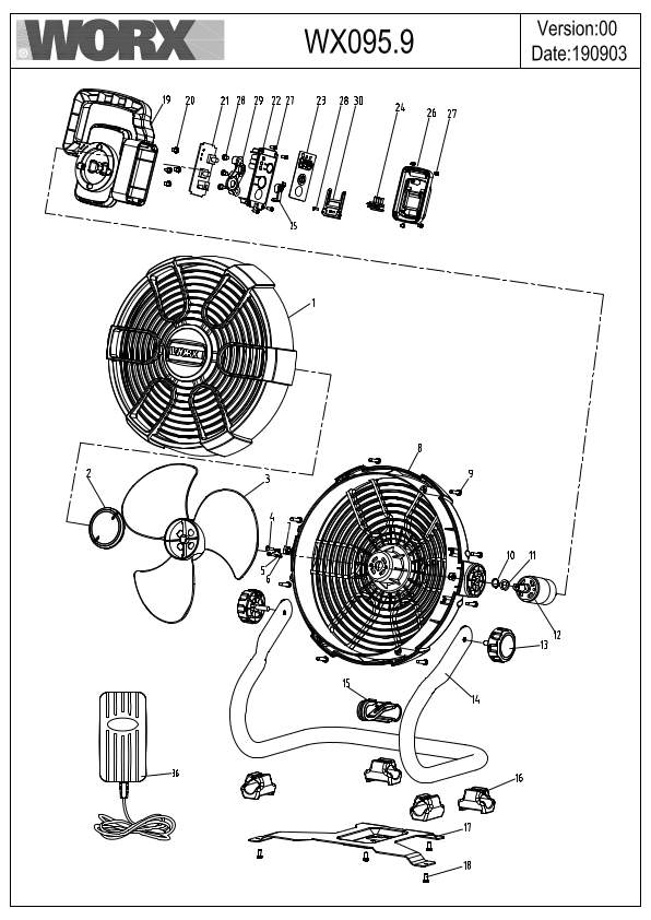 Worx WX095.9 Exploded Drawing IPL
