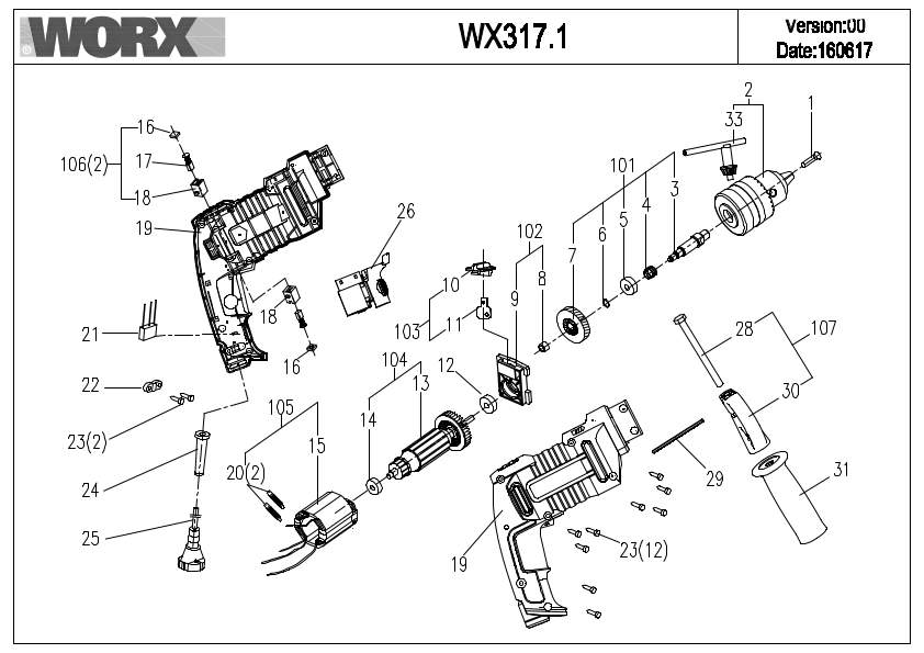Worx WX317.1 Exploded Drawing IPL