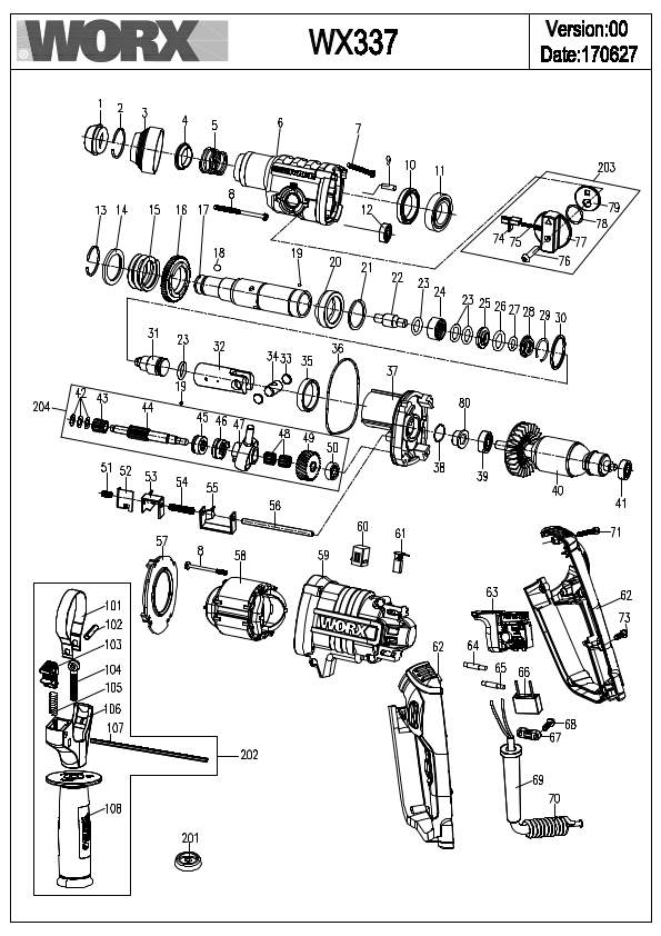 Worx WX337 Exploded Drawing IPL
