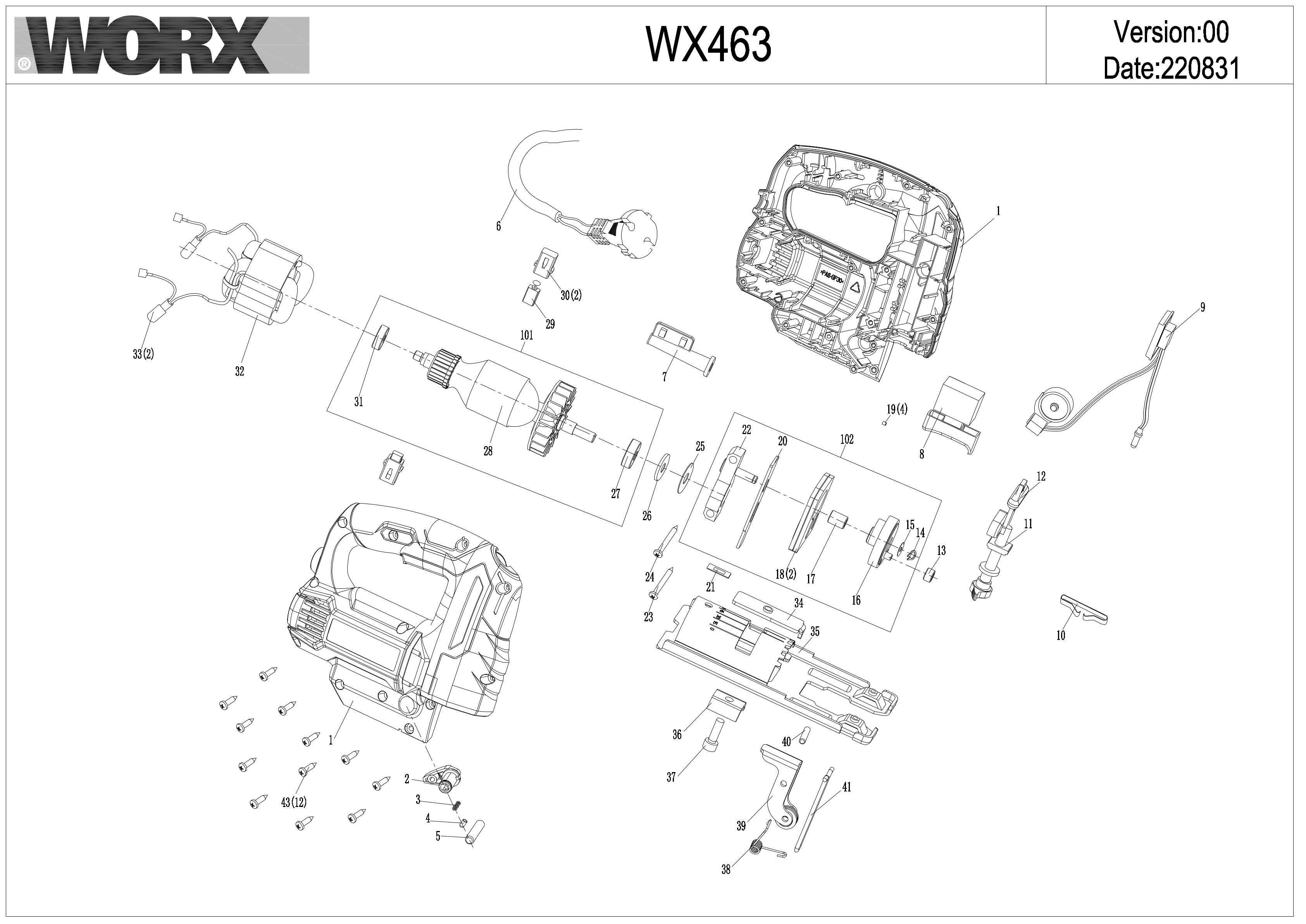 Worx WX463 Exploded Drawing IPL