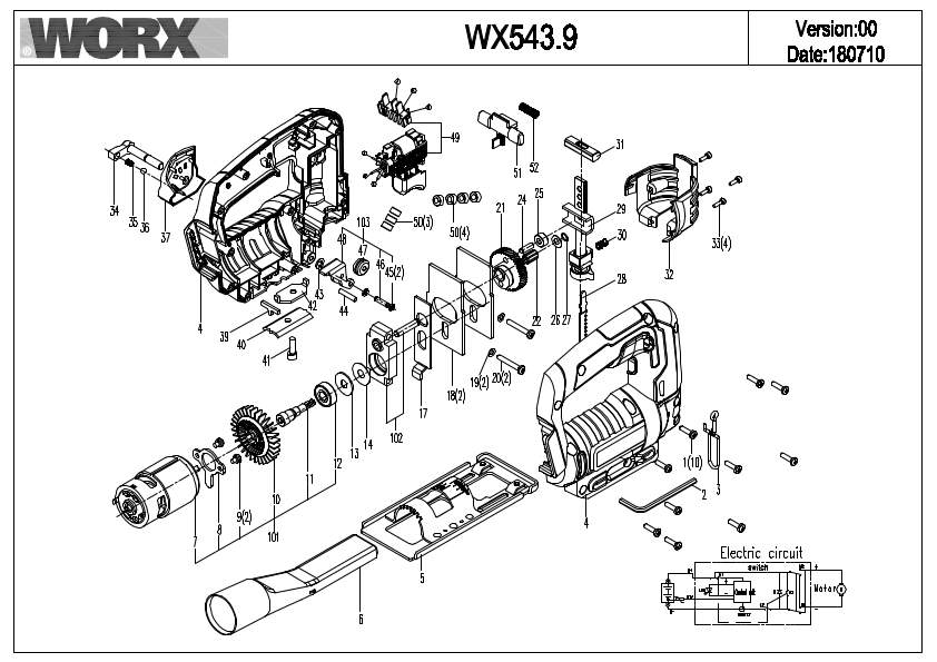 Worx WX543.9 Exploded Drawing IPL