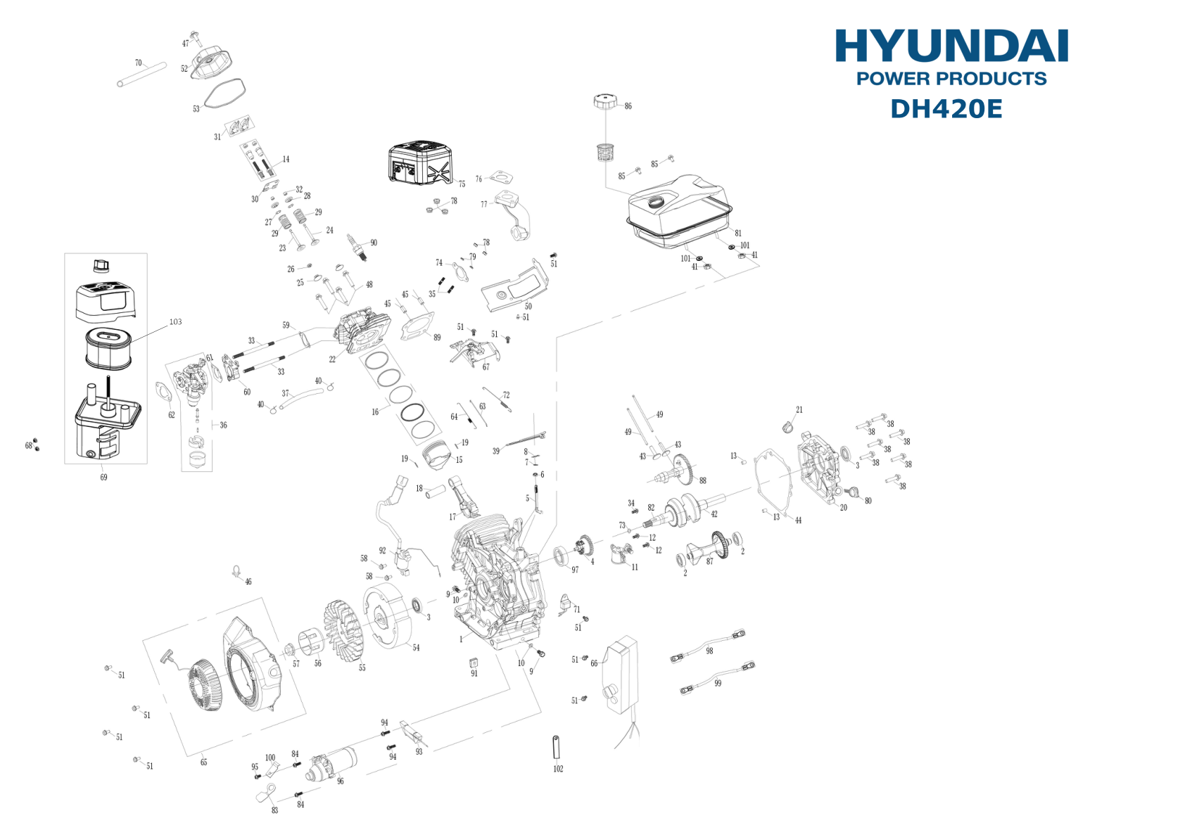 Hyundai DH420E engine IPL exploded parts diagram