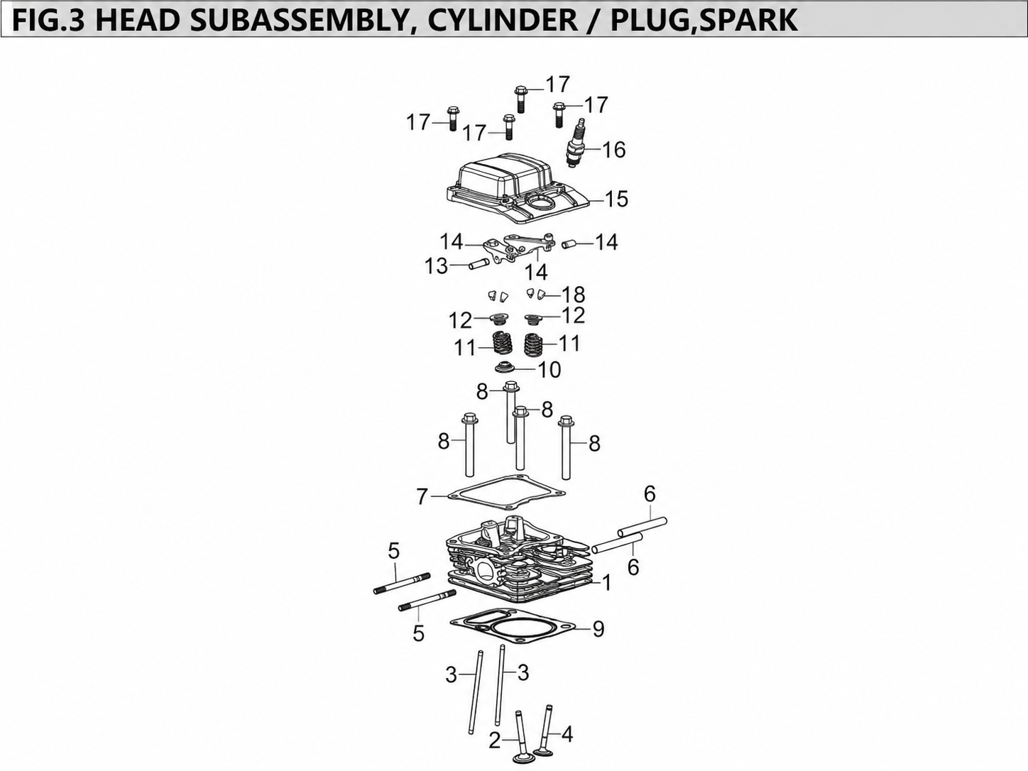 Hyundai H121R FIG.3 cylinder head and spark plug parts diagram
