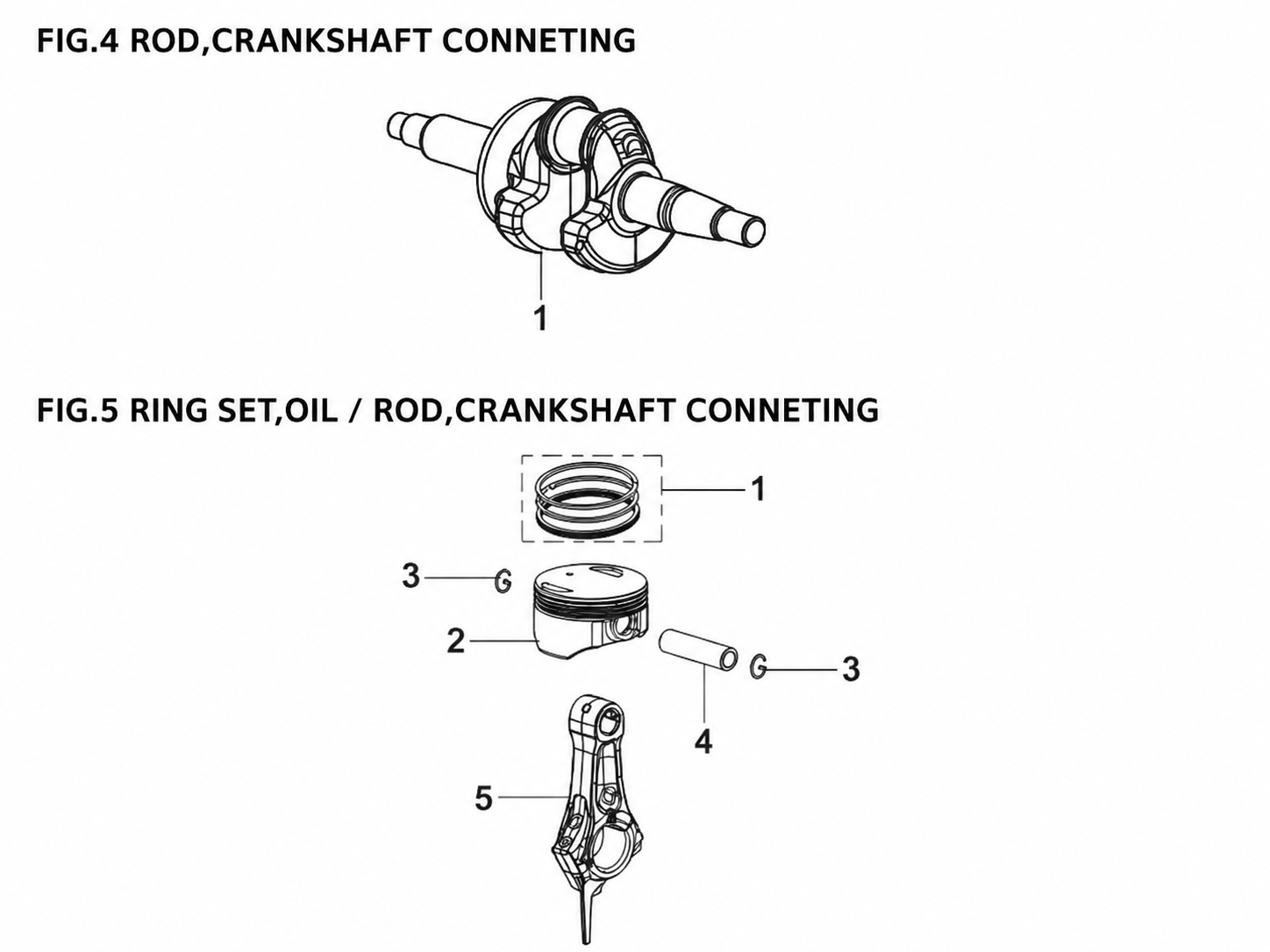 Hyundai H121R FIG.4 and FIG.5 crankshaft piston connecting rod parts diagram