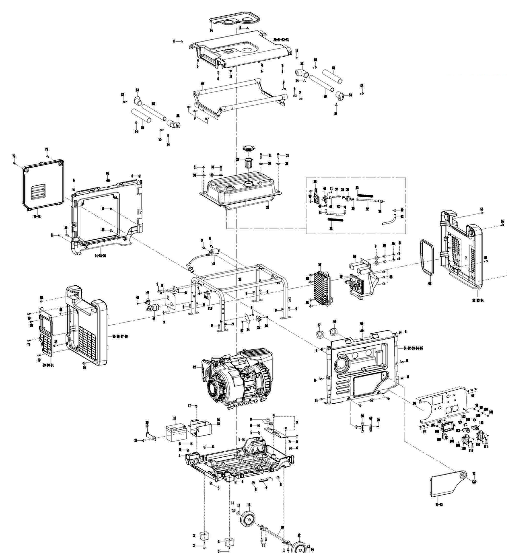 Hyundai H4000iSE Body, Frame, Fuel Tank and Control Panel IPL diagram