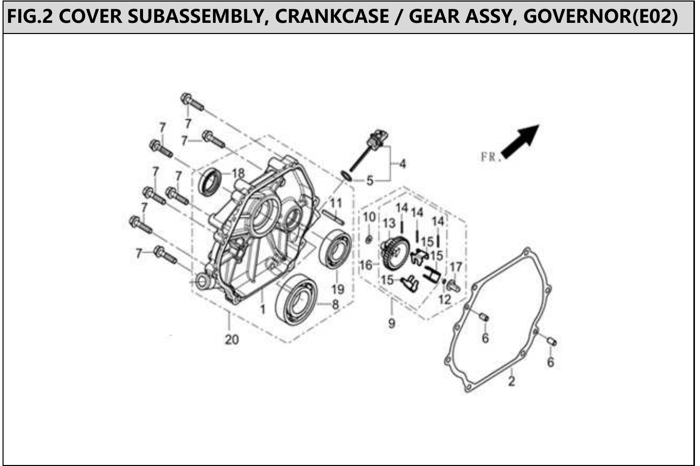 Hyundai H420ET Fig.2 COVER SUBASSEMBLY, CRANKCASE / GEAR ASSY, GOVERNOR IPL diagram