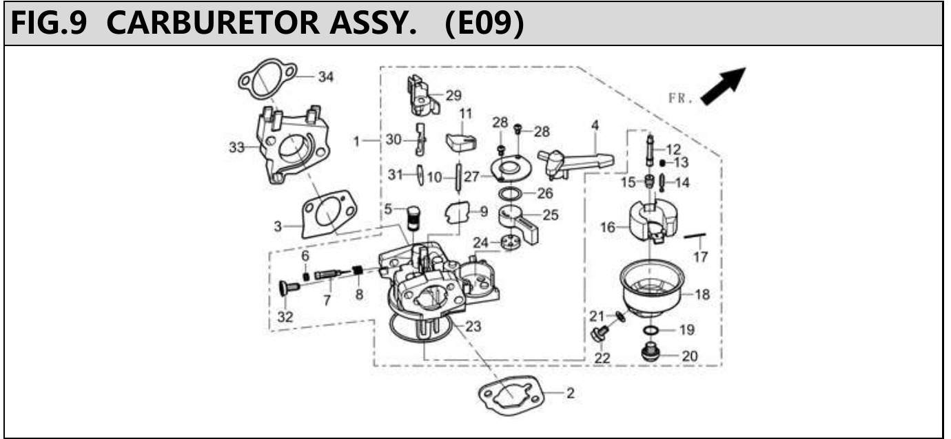 Hyundai H420ET Fig.9 CARBURETOR ASSY. IPL diagram