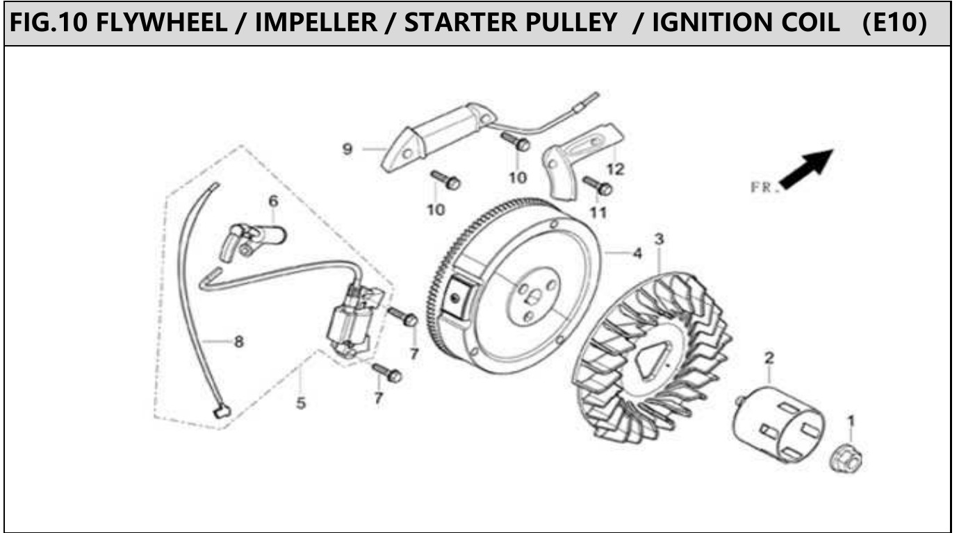 Hyundai H420ET Fig.10 FLYWHEEL / IMPELLER / STARTER PULLEY / IGNITION COIL IPL diagram
