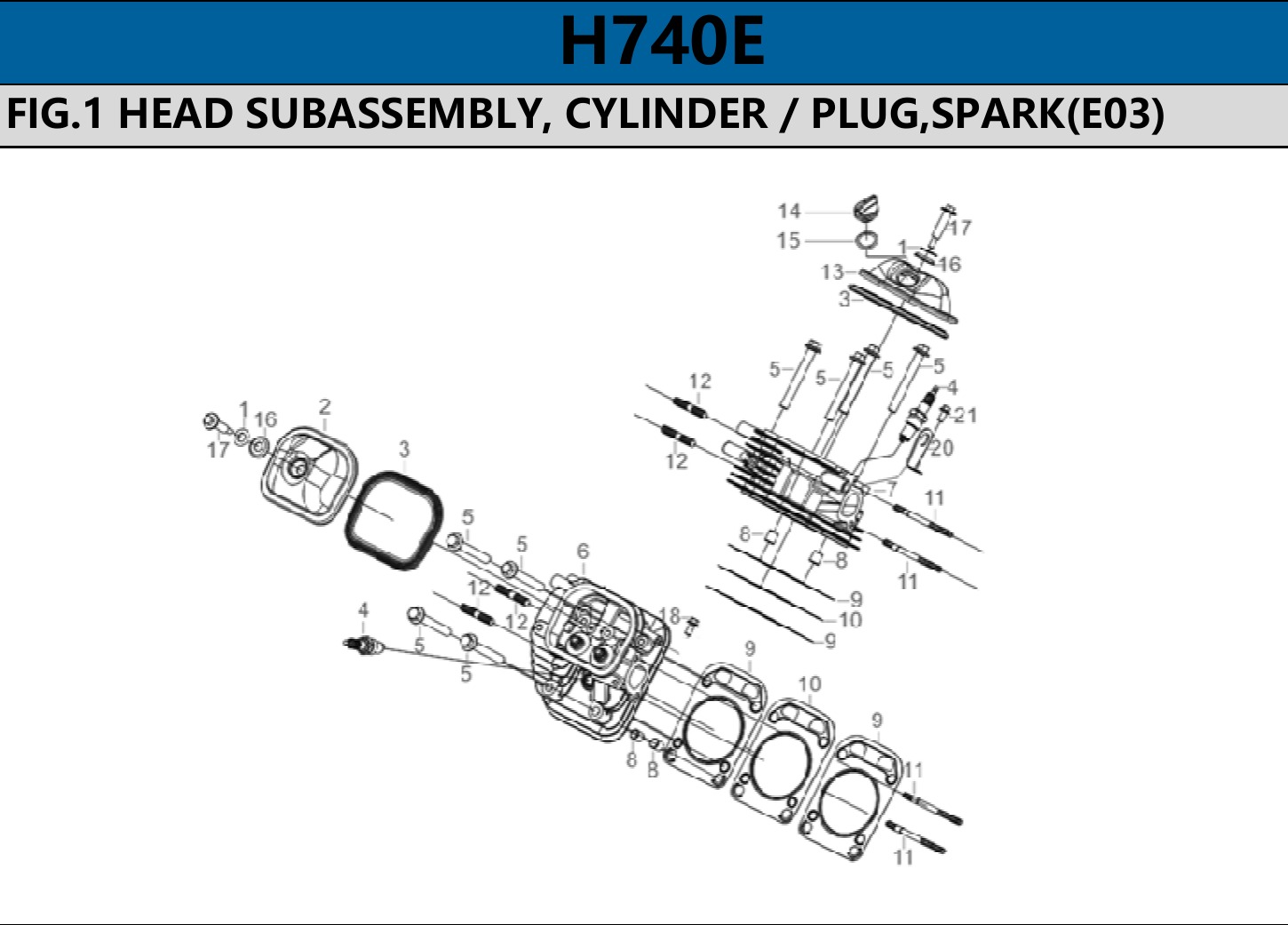 Hyundai H740E Fig.1 HEAD SUBASSEMBLY, CYLINDER / PLUG, SPARK IPL diagram
