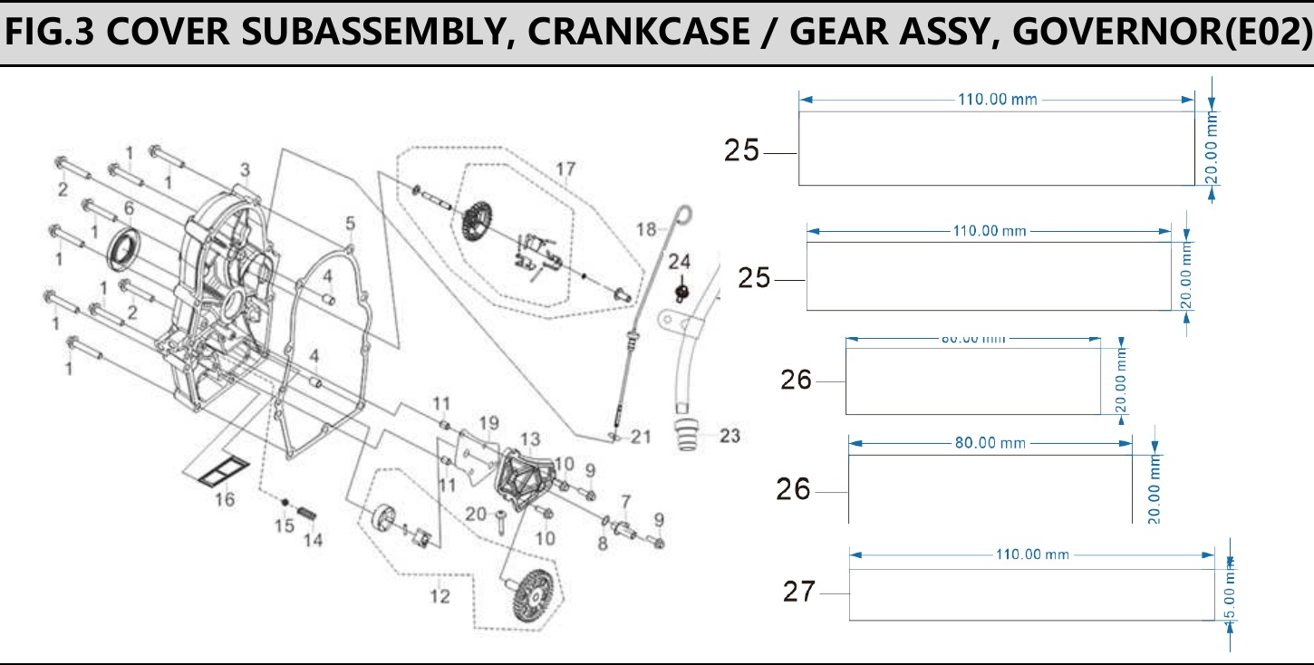 Hyundai H740E Fig.3 COVER SUBASSEMBLY, CRANKCASE / GEAR ASSY, GOVERNOR IPL diagram