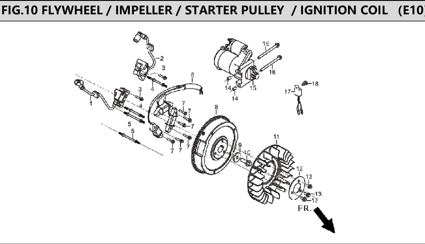 Hyundai H740E Fig.10 FLYWHEEL / IMPELLER / STARTER PULLEY / IGNITION COIL IPL diagram