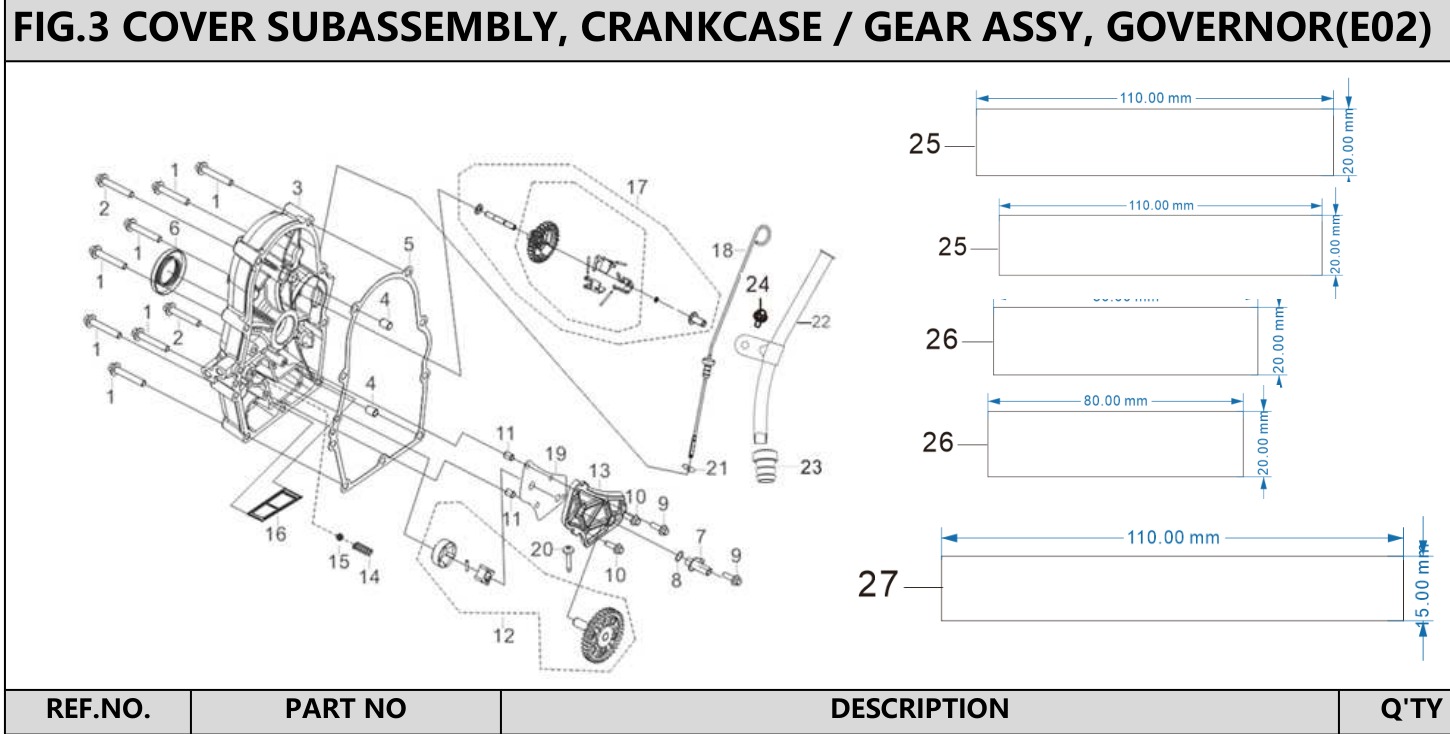 Hyundai H740ET Fig.3 COVER SUBASSEMBLY, CRANKCASE / GEAR ASSY, GOVERNOR IPL diagram